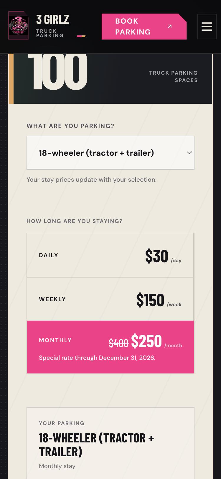 3 Girlz booking on a phone: pick your vehicle and stay